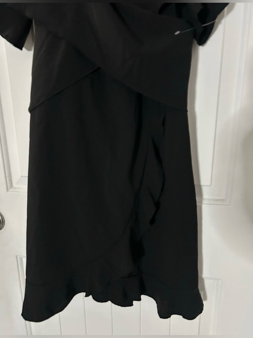 Chic Black Ruffle Wrap Mini Dress - Picture 4 of 12
